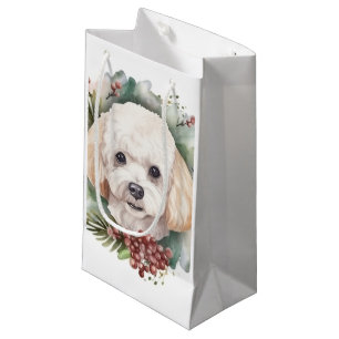 Poodle Christmas Wreath Festive Pup Small Gift Bag