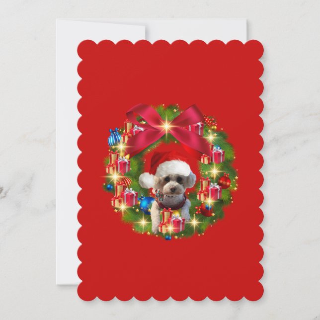 Poodle Christmas Wreath Flat Greeting Card (Front)