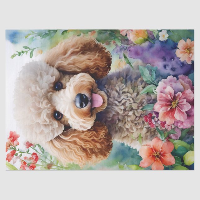 Poodle Colourful Flowers Watercolor  Tissue Paper (Front)