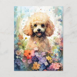 Poodle colourful watercolor artwork postcard