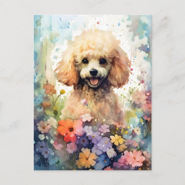 Poodle colourful watercolor artwork postcard (Front)