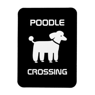Poodle Crossing - White on Black - Customisable Magnet