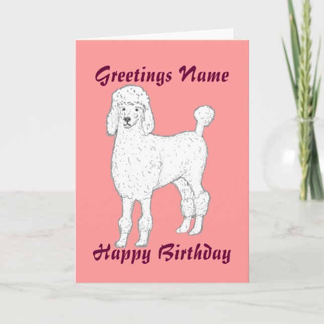 Poodle customisable birthday card add name front (Front)