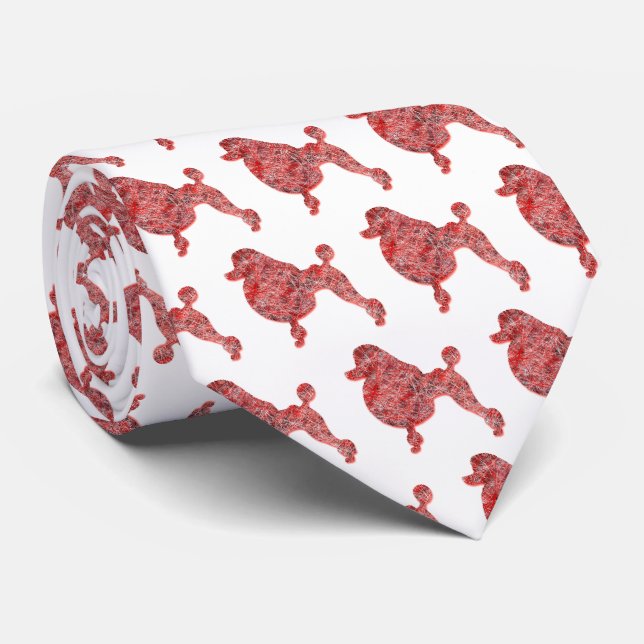 Poodle Cute Christmas Dog Silhouette White Neck Tie (Rolled)