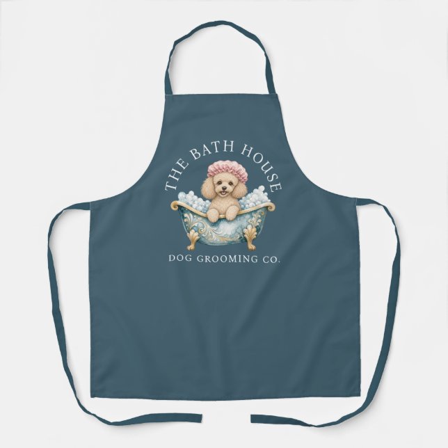 Poodle Deep Teal Dog Grooming Apron | Deluxe (Front)