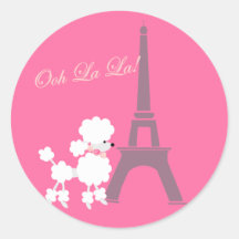 Poodle Dog and Eiffel Tower Paris Pink Grey