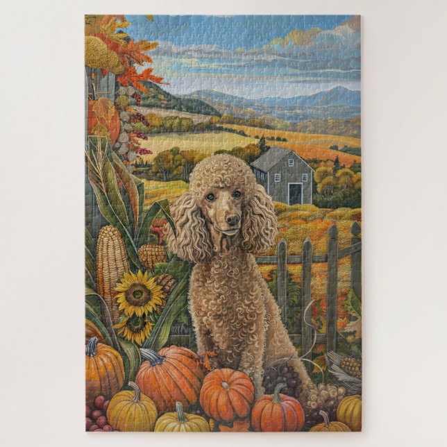Poodle Dog Autumn Harvest Thanksgiving Jigsaw Puzzle (Vertical)