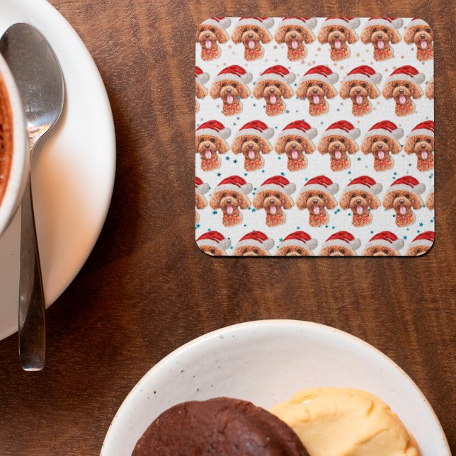 Poodle Dog Breed Christmas Stars Square Paper Coaster (Creator Uploaded)