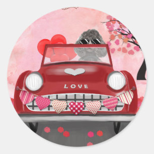 Poodle Dog Car with Hearts Valentine's Classic Round Sticker