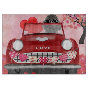 Poodle Dog Car with Hearts Valentine's Cutting Board