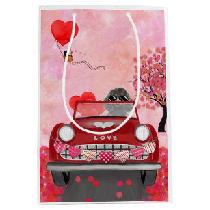 Poodle Dog Car with Hearts Valentine's  Medium Gift Bag
