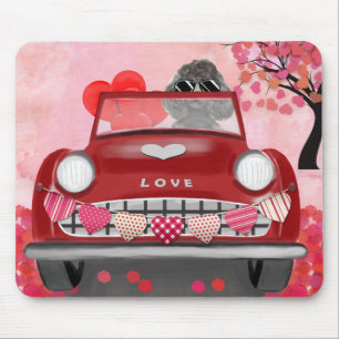 Poodle Dog Car with Hearts Valentine's Mouse Pad