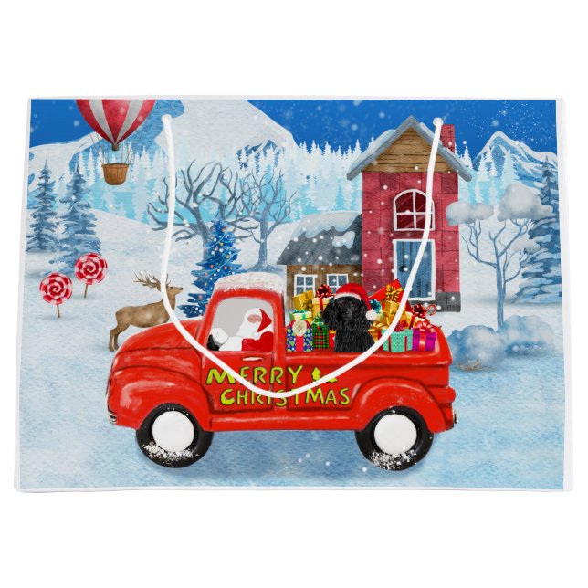 Poodle Dog Christmas Delivery Truck Snow Large Gift Bag (Front)