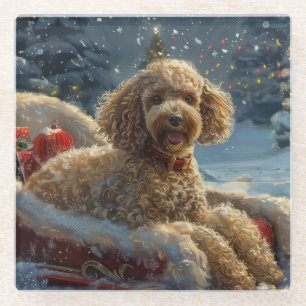 Poodle Dog Christmas Festive  Glass Coaster