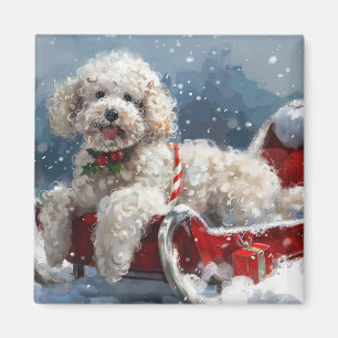 Poodle Dog Christmas Festive Magnet