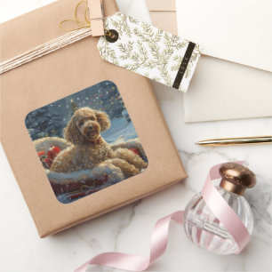 Poodle Dog Christmas Festive Square Sticker