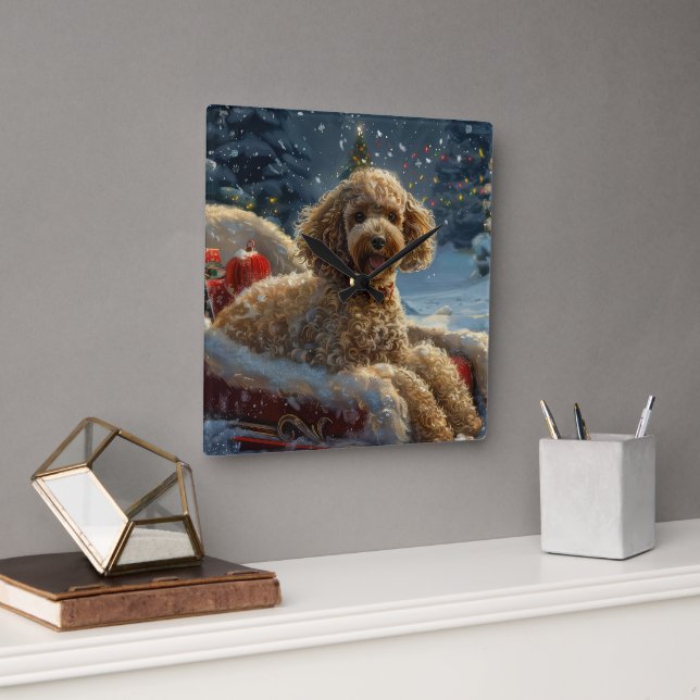 Poodle Dog Christmas Festive  Square Wall Clock (Office)