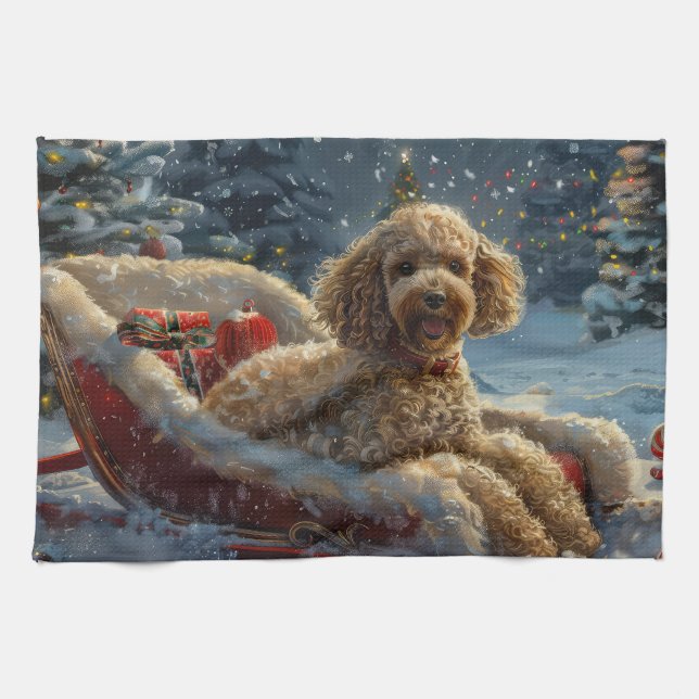Poodle Dog Christmas Festive  Tea Towel (Horizontal)
