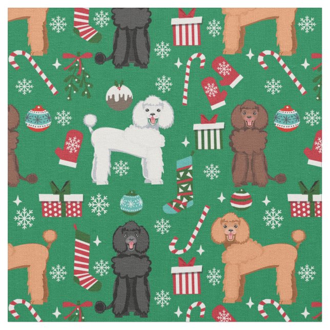 Poodle dog christmas holiday fabric (Close Up)