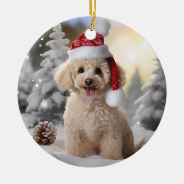 Poodle Dog Christmas Keepsake Ceramic Tree Decoration (Front)