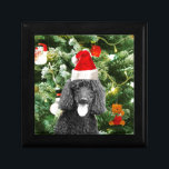 Poodle Dog Christmas Tree Snowman Red Santa Hat Gift Box<br><div class="desc">Cute Poodle Dog wearing red santa hat with  Christmas Tree Snowman ornament in background.</div>