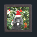 Poodle Dog Christmas Tree Snowman Red Santa Hat Keepsake Box<br><div class="desc">Cute Poodle Dog wearing red santa hat with  Christmas Tree Snowman ornament in background.</div>
