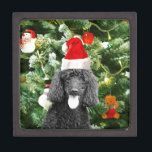 Poodle Dog Christmas Tree Snowman Red Santa Hat Keepsake Box<br><div class="desc">Cute Poodle Dog wearing red santa hat with  Christmas Tree Snowman ornament in background.</div>