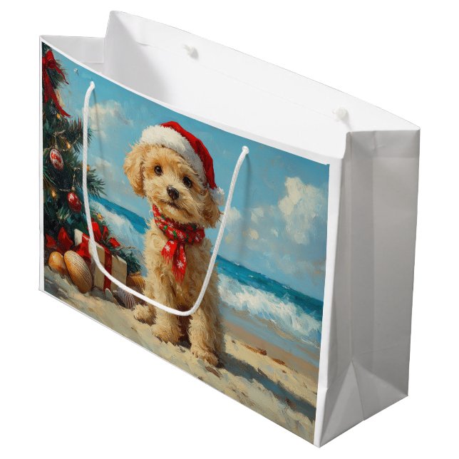 Poodle Dog Christmas Vintage Beach Large Gift Bag (Front Angled)