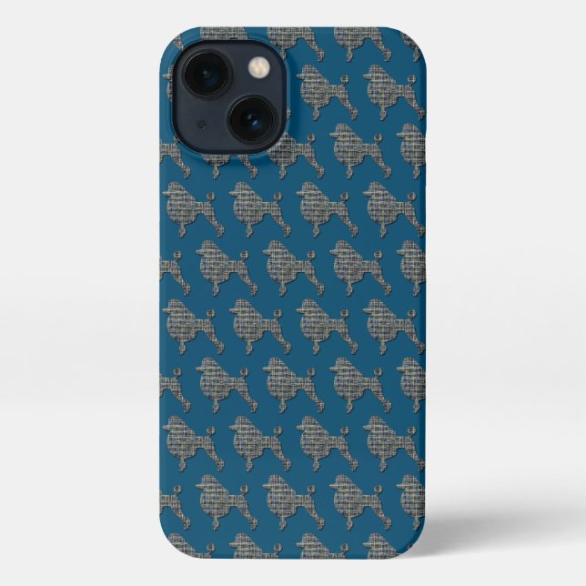 Poodle Dog Cute Silhouette Grid Blue iPhone Case (Back)