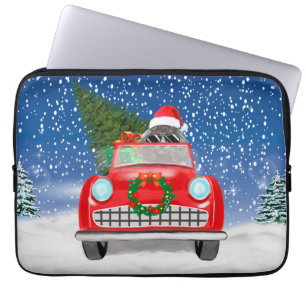 Poodle Dog Driving Car In Snow Christmas Laptop Sleeve