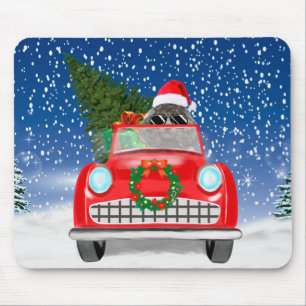 Poodle Dog Driving Car In Snow Christmas Mouse Pad