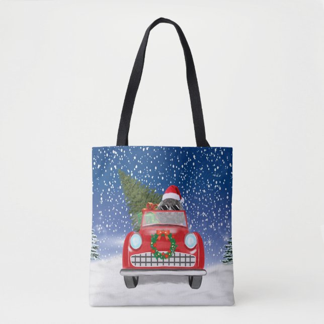 Poodle Dog Driving Car In Snow Christmas  Tote Bag (Front)