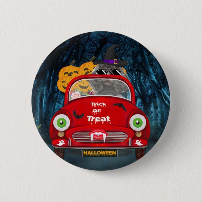Poodle Dog Driving Car Scary  6 Cm Round Badge (Front)