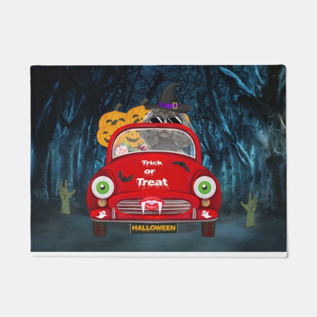 Poodle Dog Driving Car Scary Halloween  Doormat (Front)