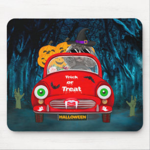 Poodle Dog Driving Car Scary Halloween Mouse Pad