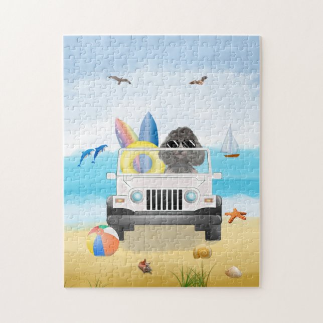 poodle dog Driving on Beach  Jigsaw Puzzle (Vertical)