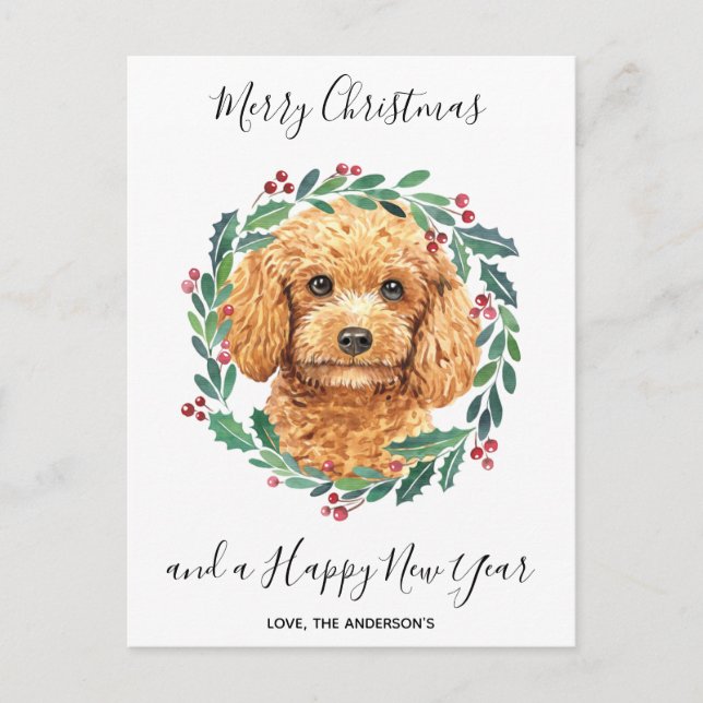 Poodle Dog Elegant Wreath Merry Christmas Holiday Postcard (Front)