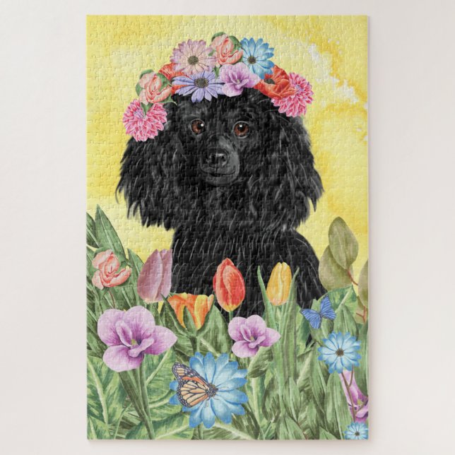 poodle Dog Flowers Jigsaw Puzzle (Vertical)