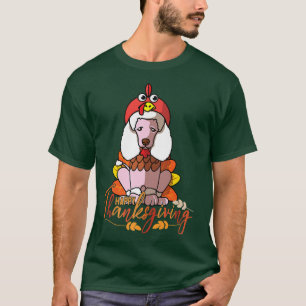 Poodle Dog Greets Happy Thanksgiving Turkey Party  T-Shirt