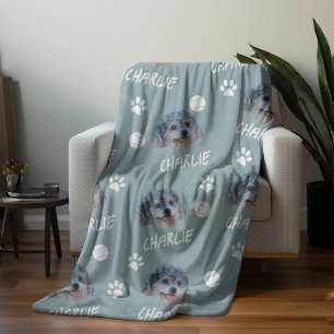 Poodle Dog, Grey Custom Photo and Name, Pet Fleece Blanket