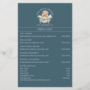 Poodle Dog Grooming Price List Flyer Teal