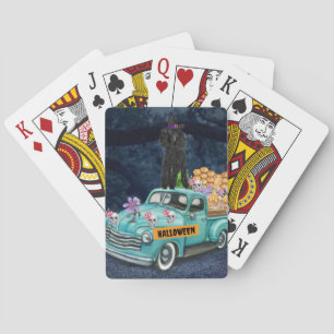 Poodle Dog Halloween Truck Scary Night  Playing Cards