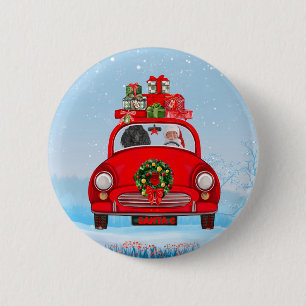 Poodle Dog In Car With Santa Claus  6 Cm Round Badge