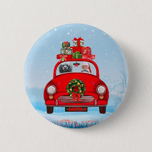 Poodle Dog In Car With Santa Claus 6 Cm Round Badge