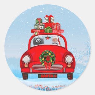 Poodle Dog In Car With Santa Claus Classic Round Sticker
