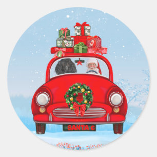 Poodle Dog In Car With Santa Claus Classic Round Sticker