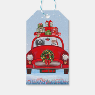 Poodle Dog In Car With Santa Claus  Gift Tags