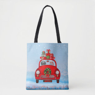 Poodle Dog In Car With Santa Claus Tote Bag