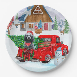 Poodle Dog In Christmas Delivery Truck Snow Paper Plate
