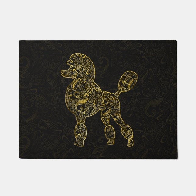 Poodle Dog in  Gold Paisley pattern Doormat (Front)